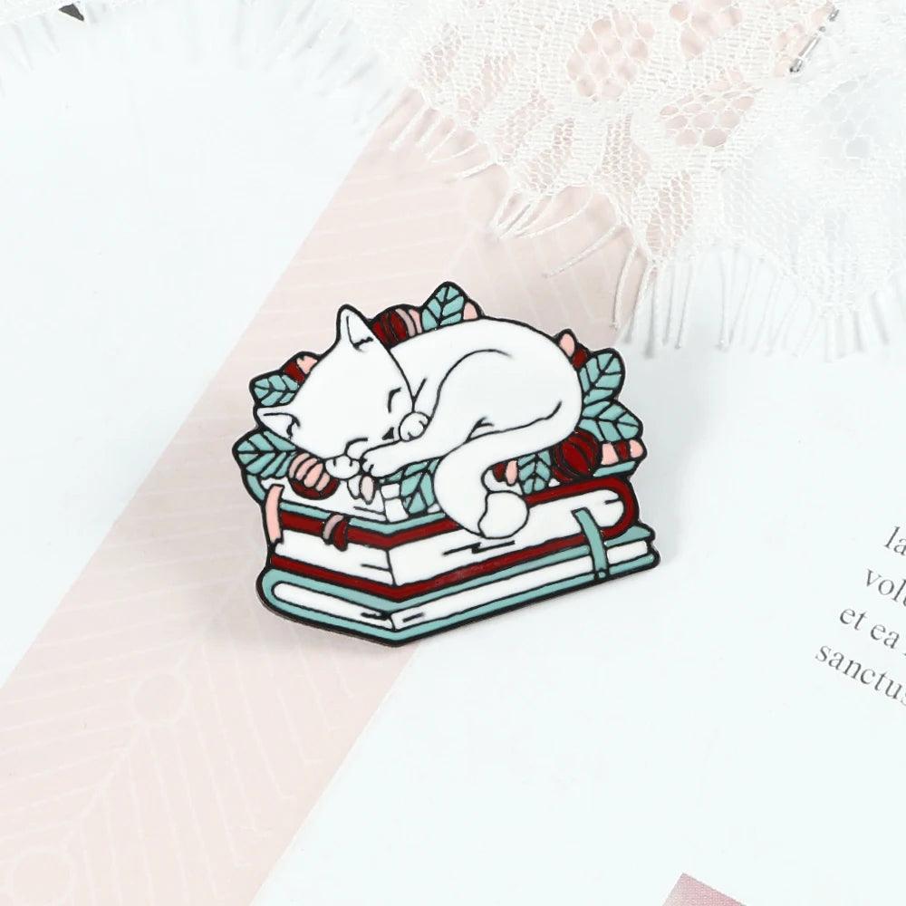 Cat n' Book Enamel Pin KittyNook Cat Company