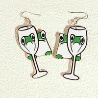 Thumbnail for Critter Creatures Long Dangle Earrings Earrings KittyNook Cat Company Frogs in Goblets