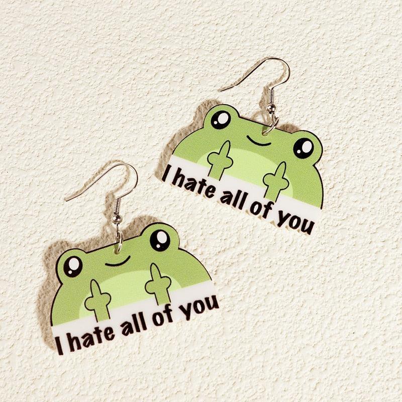Critter Creatures Long Dangle Earrings Earrings KittyNook Cat Company Dirty Finger Frogs