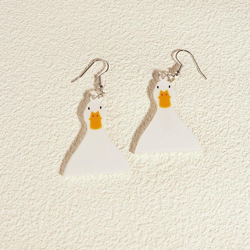 Critter Creatures Long Dangle Earrings Earrings KittyNook Cat Company Front -facing Geese