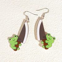 Thumbnail for Critter Creatures Long Dangle Earrings Earrings KittyNook Cat Company Frogs with Knives - Style B