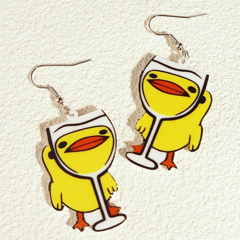 Critter Creatures Long Dangle Earrings Earrings KittyNook Cat Company Ducks in Goblets