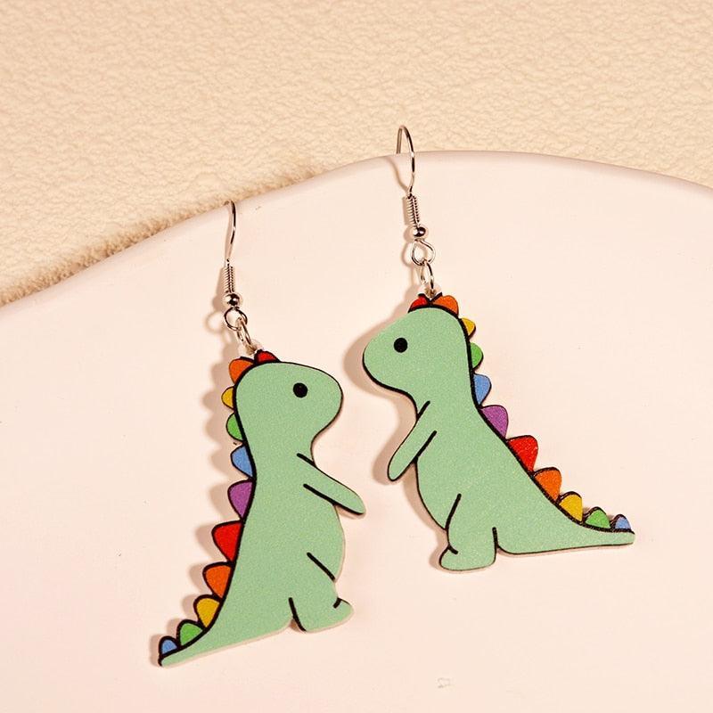 Critter Creatures Long Dangle Earrings Earrings KittyNook Cat Company Colorful Dinosaurs