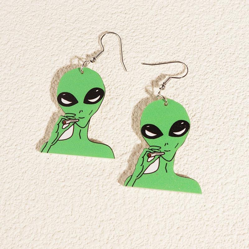 Critter Creatures Long Dangle Earrings Earrings KittyNook Cat Company Alien Heads