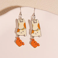 Thumbnail for Critter Creatures Long Dangle Earrings Earrings KittyNook Cat Company Hanging Cats with Crabs