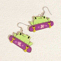 Thumbnail for Critter Creatures Long Dangle Earrings Earrings KittyNook Cat Company Skateboard Frogs