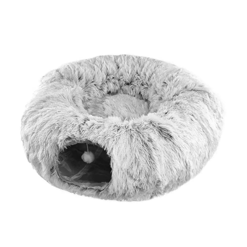 Disk-O Fluffy Cat Tunnel Bed Cat Beds KittyNook Cat Company Grey