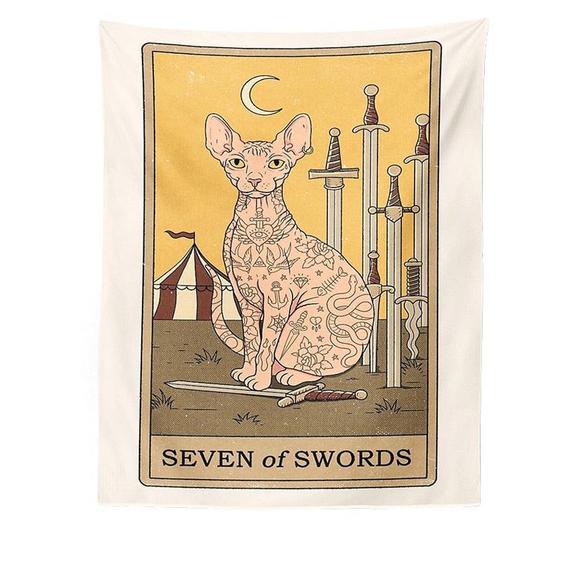 Felinomancy Cat Tapestry Decorative Tapestries KittyNook Cat Company Seven of Swords S