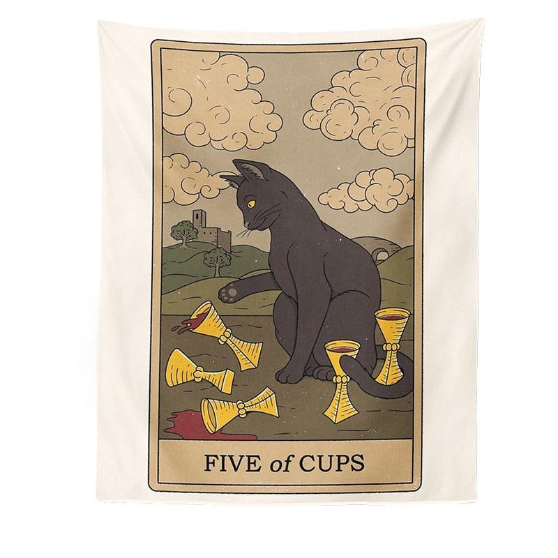 Felinomancy Cat Tapestry Decorative Tapestries KittyNook Cat Company Five of Cups S