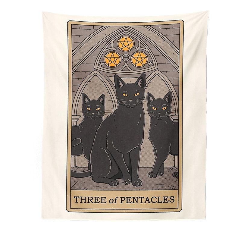 Felinomancy Cat Tapestry Decorative Tapestries KittyNook Cat Company Three of Pentacles S