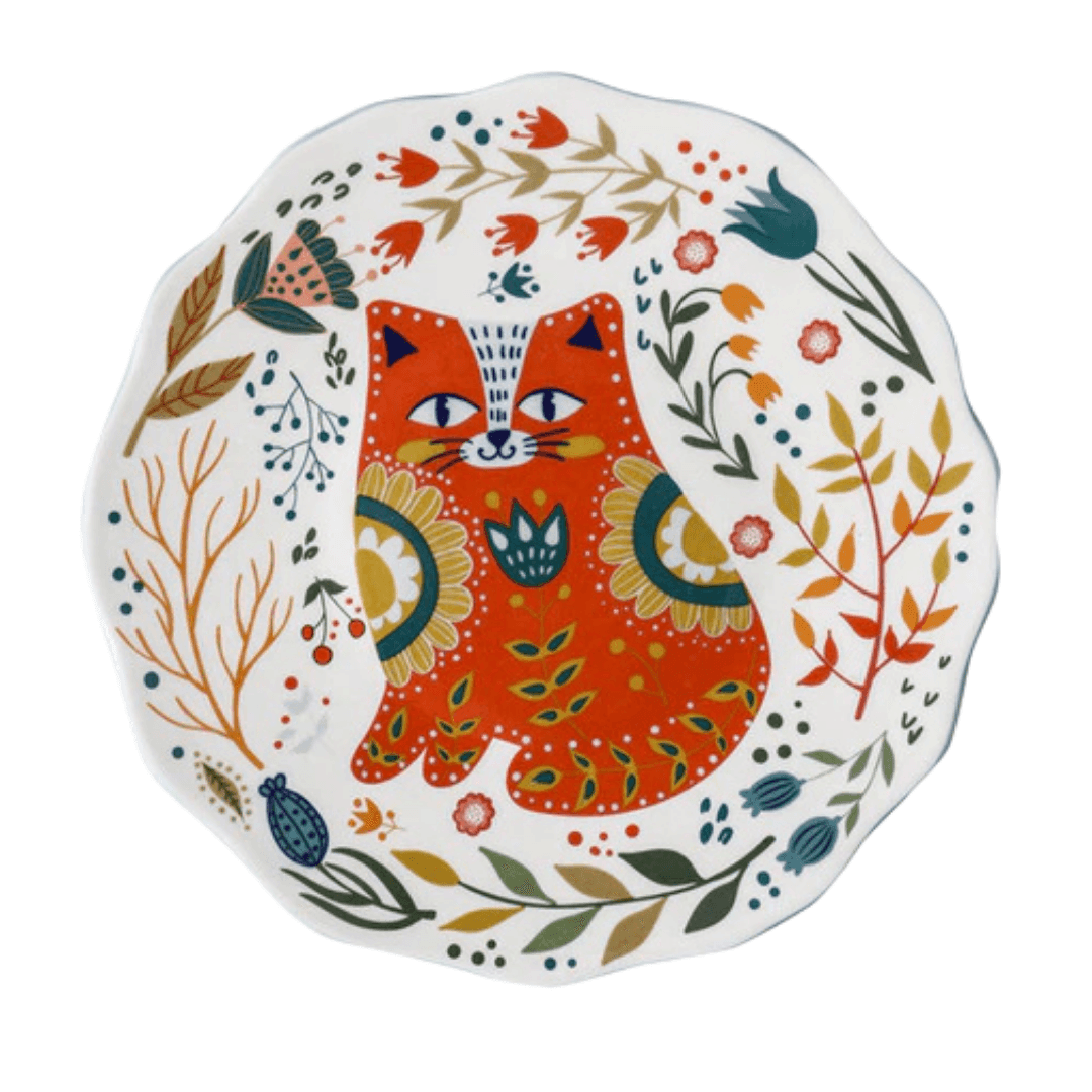Flowers and Cat Plate Plates KittyNook Cat Company Style A