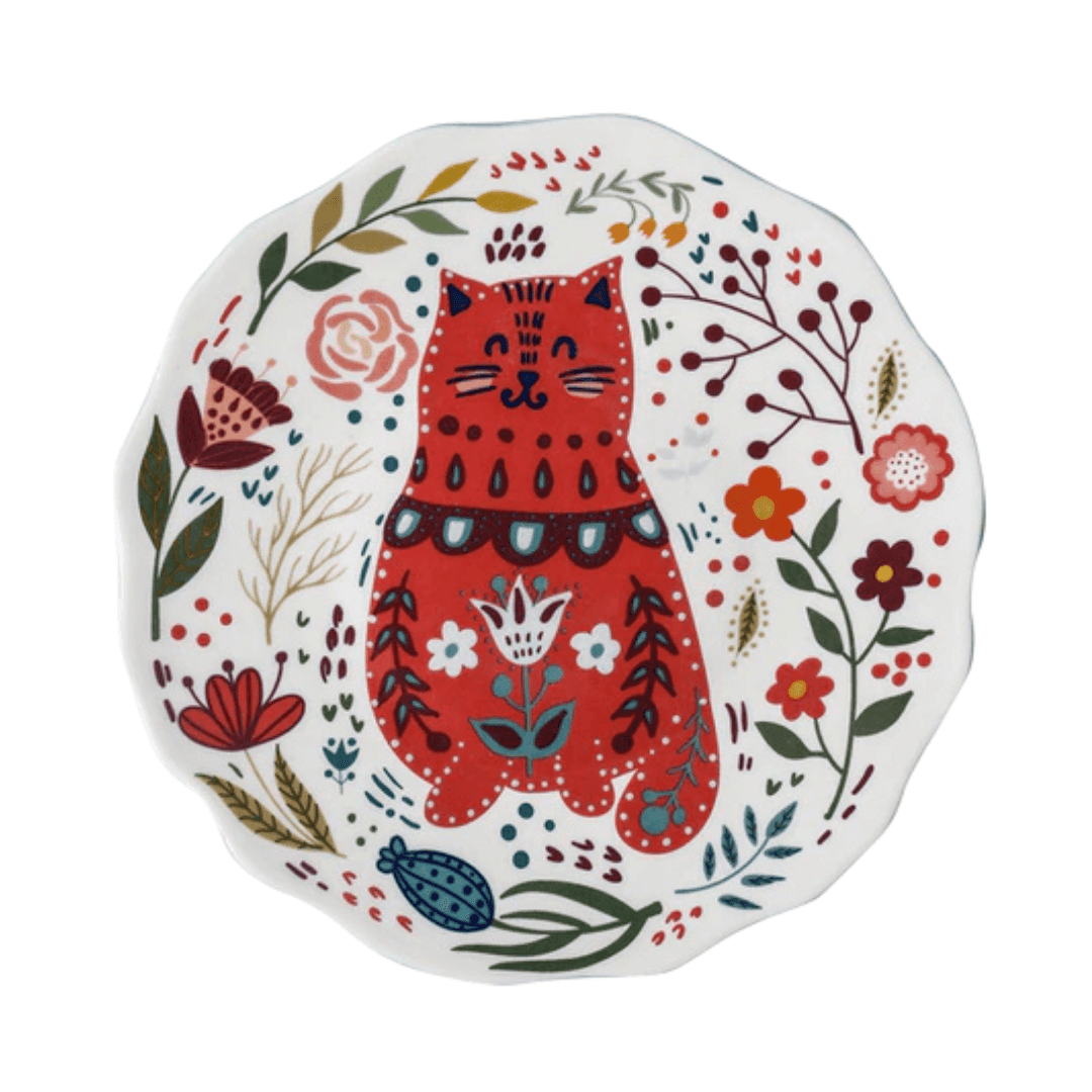 Flowers and Cat Plate Plates KittyNook Cat Company Style D