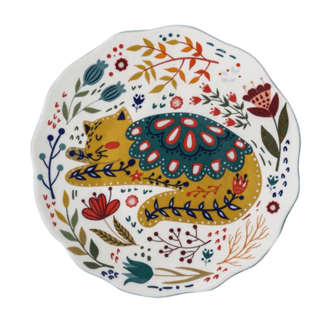 Flowers and Cat Plate Plates KittyNook Cat Company Style B