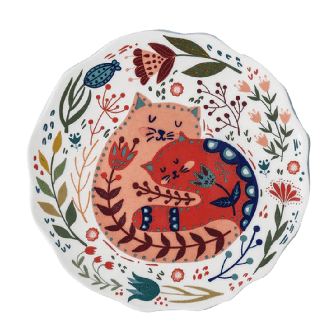 Flowers and Cat Plate Plates KittyNook Cat Company Style F