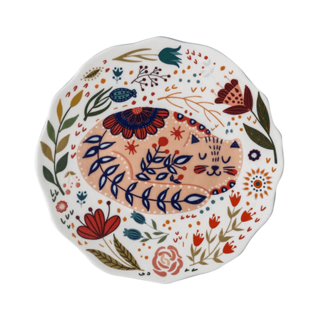 Flowers and Cat Plate Plates KittyNook Cat Company Style E