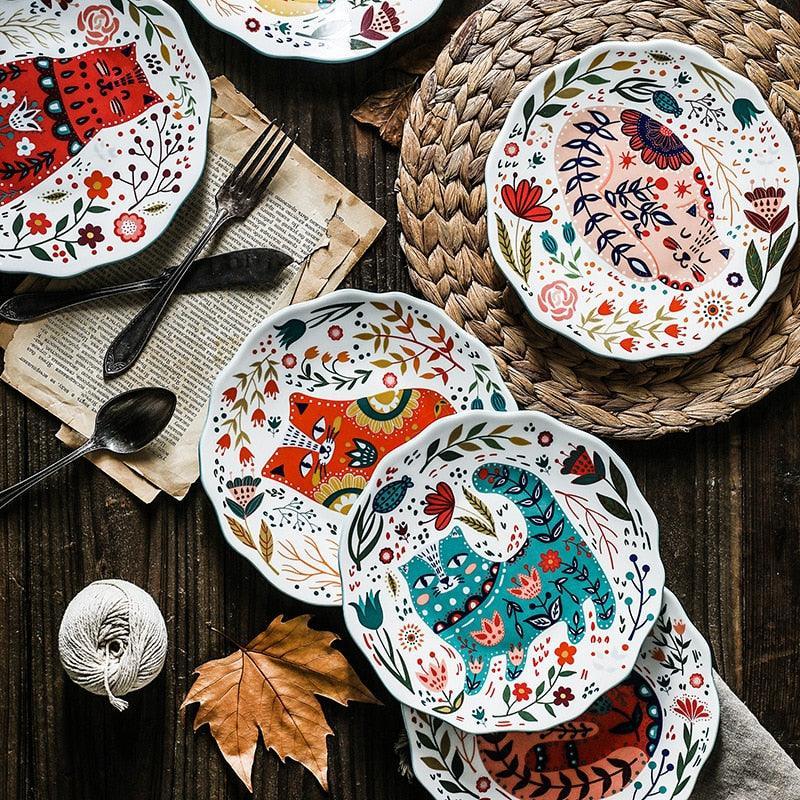 Flowers and Cat Plate Plates KittyNook Cat Company