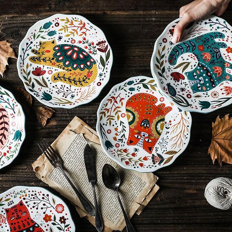 Flowers and Cat Plate Plates KittyNook Cat Company