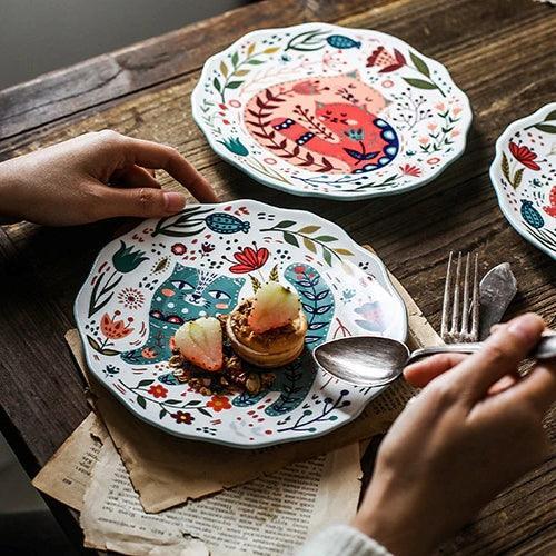 Flowers and Cat Plate Plates KittyNook Cat Company