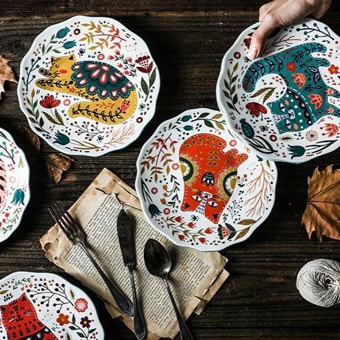 Flowers and Cat Plate Plates KittyNook Cat Company