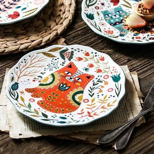 Flowers and Cat Plate Plates KittyNook Cat Company