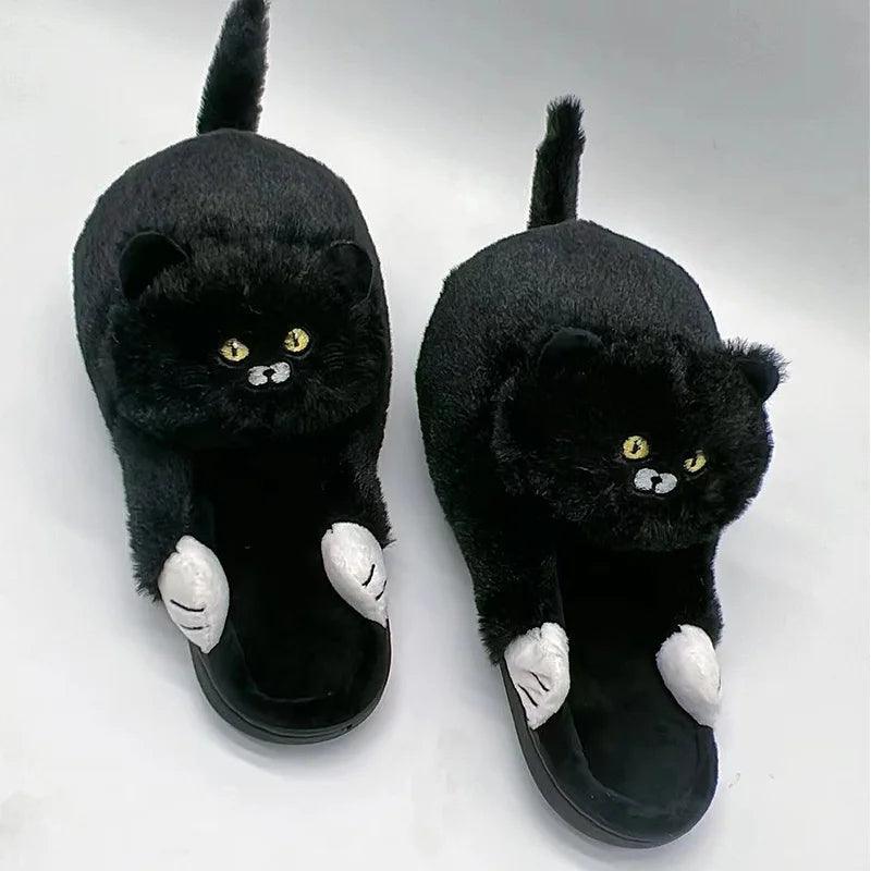 Fluffy Cat Slippers For Adults Shoes KittyNook Cat Company Black 4.5