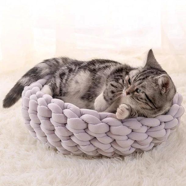 Fluffy Knitted Round Cat Bed Cat Beds KittyNook Cat Company