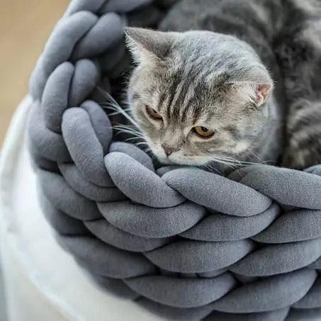 Fluffy Knitted Round Cat Bed Cat Beds KittyNook Cat Company Dark Gray 35cm