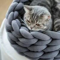 Thumbnail for Fluffy Knitted Round Cat Bed Cat Beds KittyNook Cat Company Dark Gray 35cm