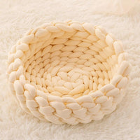Thumbnail for Fluffy Knitted Round Cat Bed Cat Beds KittyNook Cat Company Cream 55cm