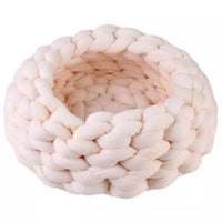 Thumbnail for Fluffy Knitted Round Cat Bed Cat Beds KittyNook Cat Company Cream 35cm