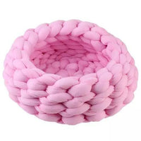 Thumbnail for Fluffy Knitted Round Cat Bed Cat Beds KittyNook Cat Company Pink 35cm