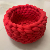 Thumbnail for Fluffy Knitted Round Cat Bed Cat Beds KittyNook Cat Company Red 35cm