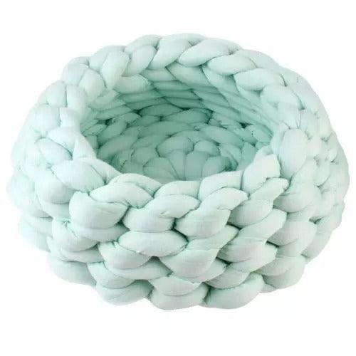 Fluffy Knitted Round Cat Bed Cat Beds KittyNook Cat Company Mint 35cm