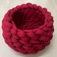 Thumbnail for Fluffy Knitted Round Cat Bed Cat Beds KittyNook Cat Company Maroon 35cm
