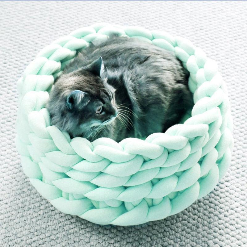 Fluffy Knitted Round Cat Bed Cat Beds KittyNook Cat Company