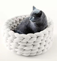 Thumbnail for Fluffy Knitted Round Cat Bed Cat Beds KittyNook Cat Company White 35cm