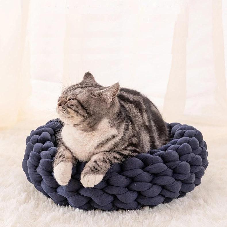 Fluffy Knitted Round Cat Bed Cat Beds KittyNook Cat Company