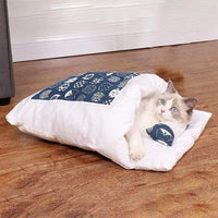 Thumbnail for Japanese Style Cat Sleeping Bag Cat Beds KittyNook Blue and White Cats S 45x30cm