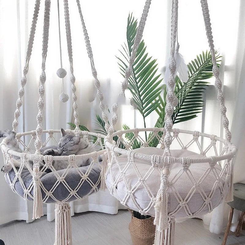 KittyKnot Cozy Macrame Cat Hammock Bed Cat Beds KittyNook Cat Company