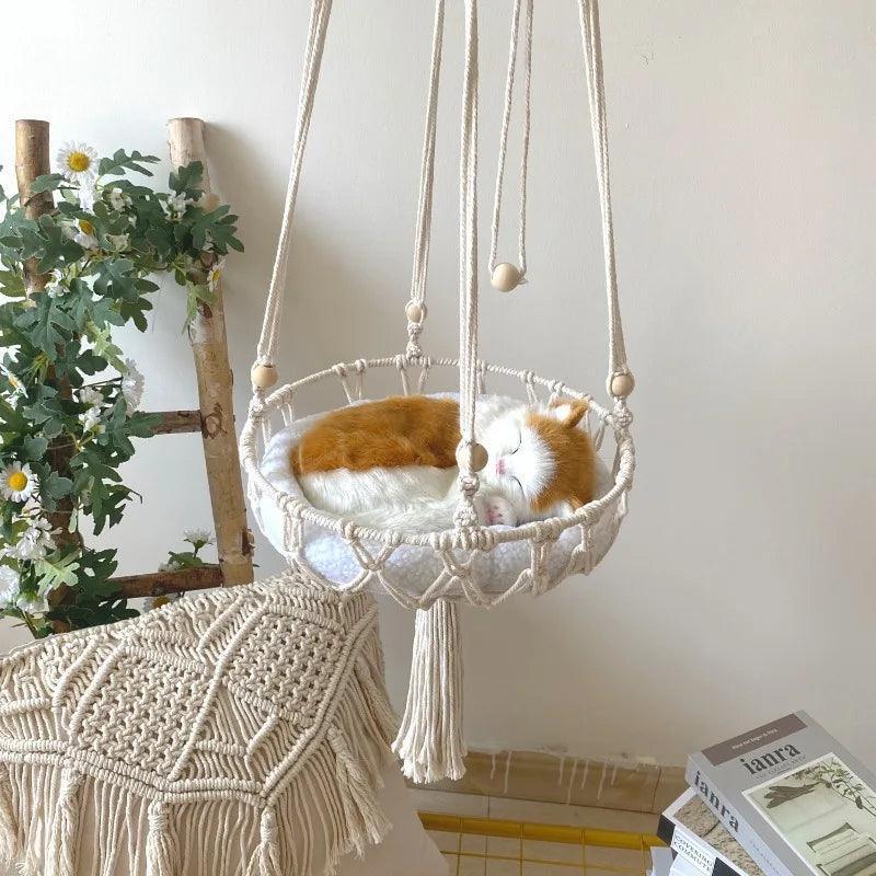 KittyKnot Cozy Macrame Cat Hammock Bed Cat Beds KittyNook Cat Company