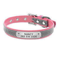 Thumbnail for Leather Nameplate Cat Collar Pet Collars & Harnesses KittyNook Pink with Grey Band S