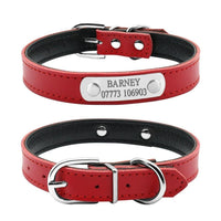 Thumbnail for Leather Nameplate Cat Collar Pet Collars & Harnesses KittyNook Red S