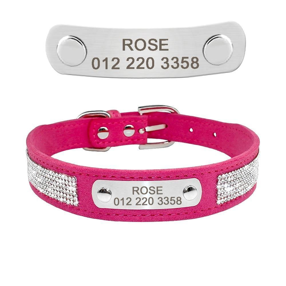 Leather Nameplate Cat Collar Pet Collars & Harnesses KittyNook Hot Pink with Bling S