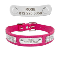 Thumbnail for Leather Nameplate Cat Collar Pet Collars & Harnesses KittyNook Hot Pink with Bling S