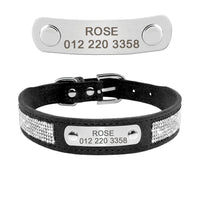 Thumbnail for Leather Nameplate Cat Collar Pet Collars & Harnesses KittyNook Black with Blings S
