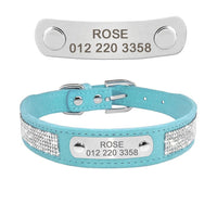 Thumbnail for Leather Nameplate Cat Collar Pet Collars & Harnesses KittyNook Blue with Blings S