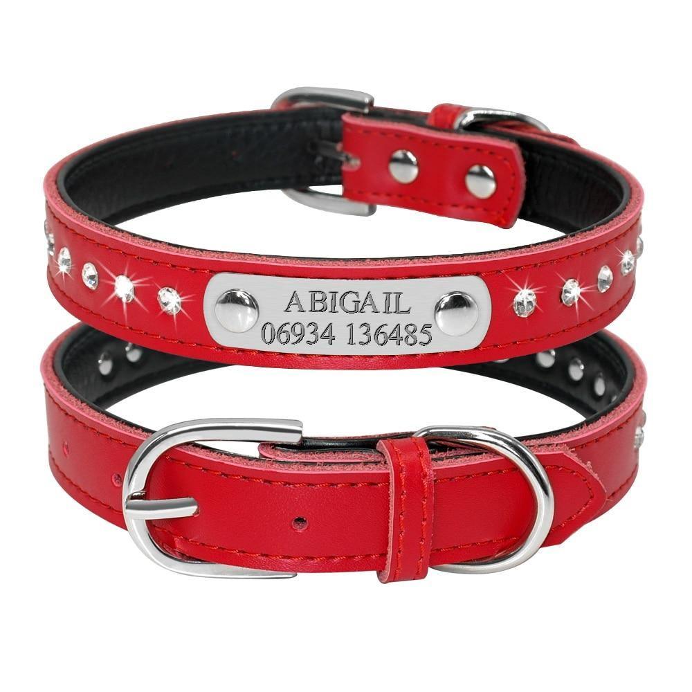 Leather Nameplate Cat Collar Pet Collars & Harnesses KittyNook Red with Studs S
