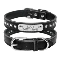 Thumbnail for Leather Nameplate Cat Collar Pet Collars & Harnesses KittyNook Black with Studs S