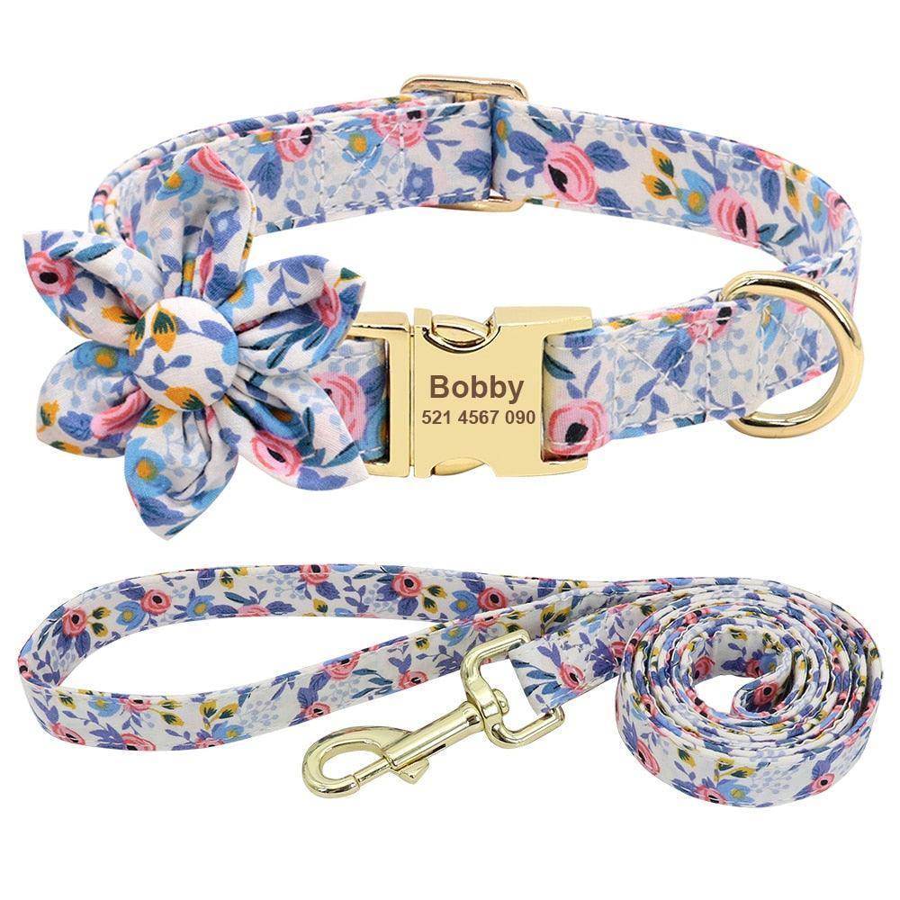 Lil' Bloomers Personalized Pet Collar and Leash Pet Collars & Harnesses KittyNook Cat Company Blue Set XS