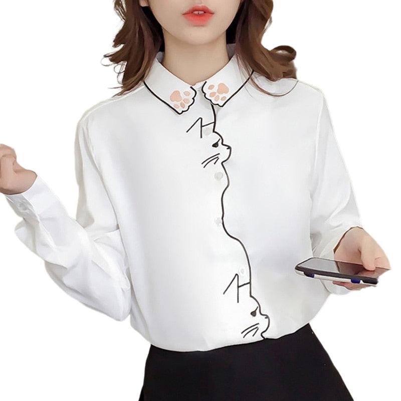 Little Miss Kitty White Blouse Shirts & Tops KittyNook Cat Company